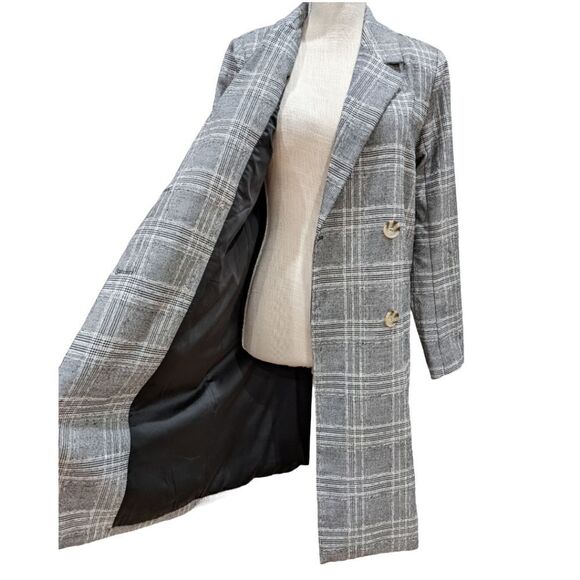 L'Academie Los Angeles Amira Women's Grey Plaid Coat Size XS - Picture 8 of 11